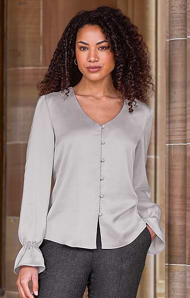 Ladies V-Neck Covered Button Blouse