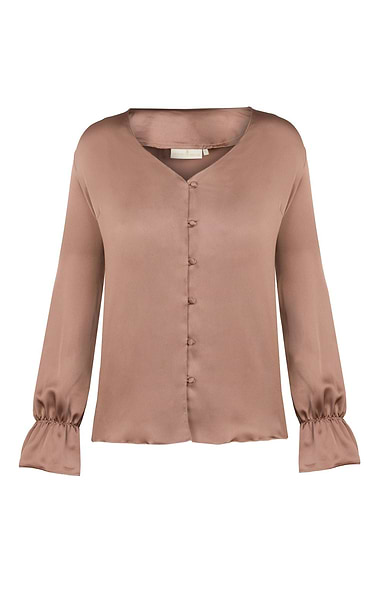Ladies V-Neck Covered Button Blouse