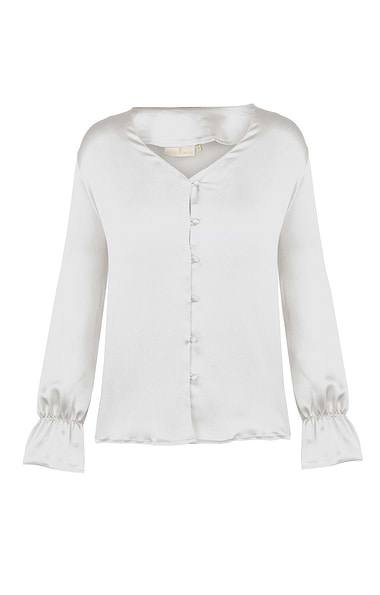 Ladies V-Neck Covered Button Blouse