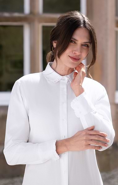 Ladies Stretch Cotton Frill Collar Blouse