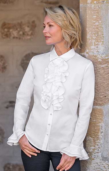 Ladies Cotton Stretch Ruffle Blouse