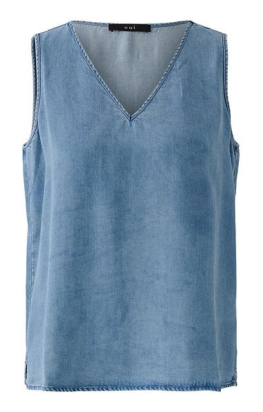 Ladies Oui Denim Short Sleeve V Neck Top