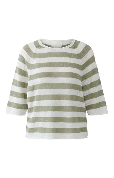 Ladies Oui Linen Knit Stripe Sweater