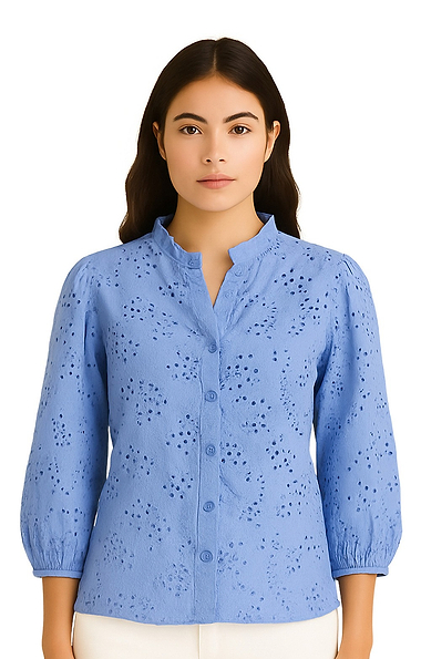 Ladies Broderie Anglaise Notch Neck Blouse