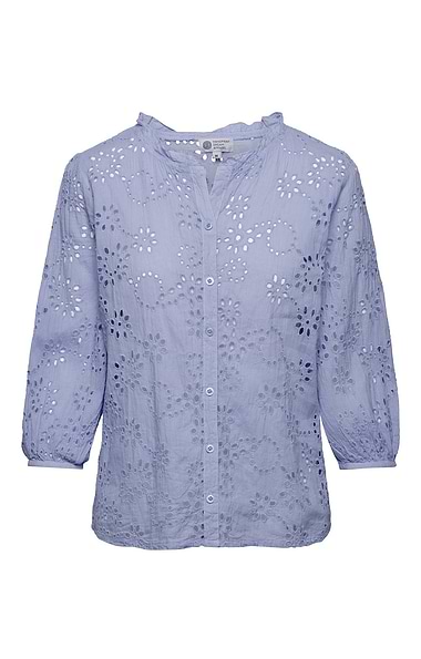 Ladies Broderie Anglaise Notch Neck Blouse