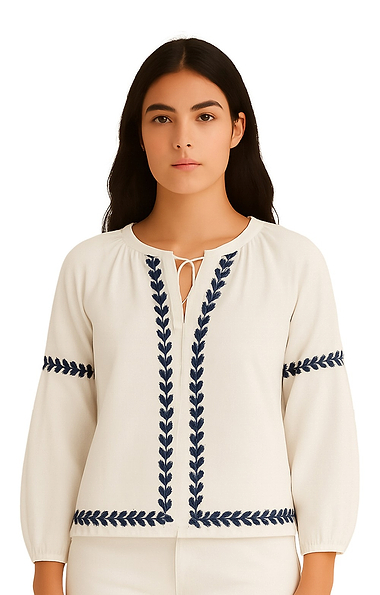 Ladies Embroidered Tie Neck Blouse