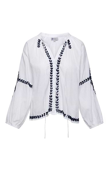 Ladies Embroidered Tie Neck Blouse