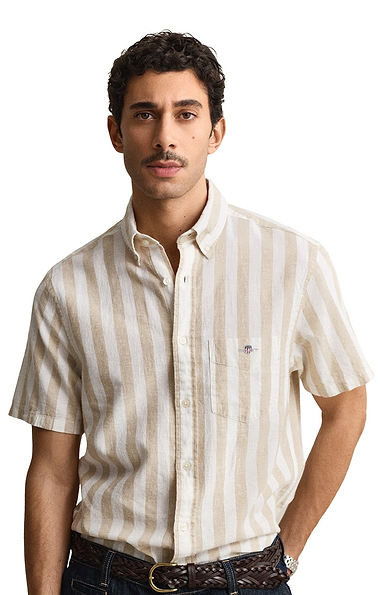 Men's Gant Regular Cotton Linen Striped Short Sleeve Shirt