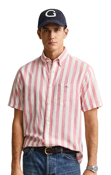 Men's Gant Regular Cotton Linen Striped Short Sleeve Shirt