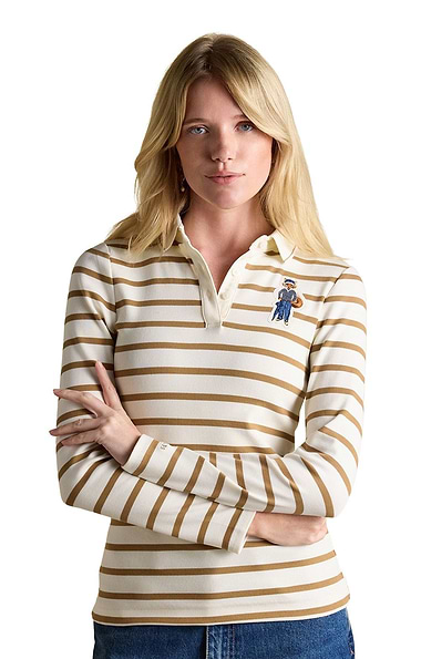 Ladies Joules Fairfield Ribbed Long Sleeve Striped Polo Shirt