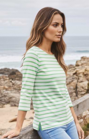 Ladies Cotton Striped Boat Neck Top
