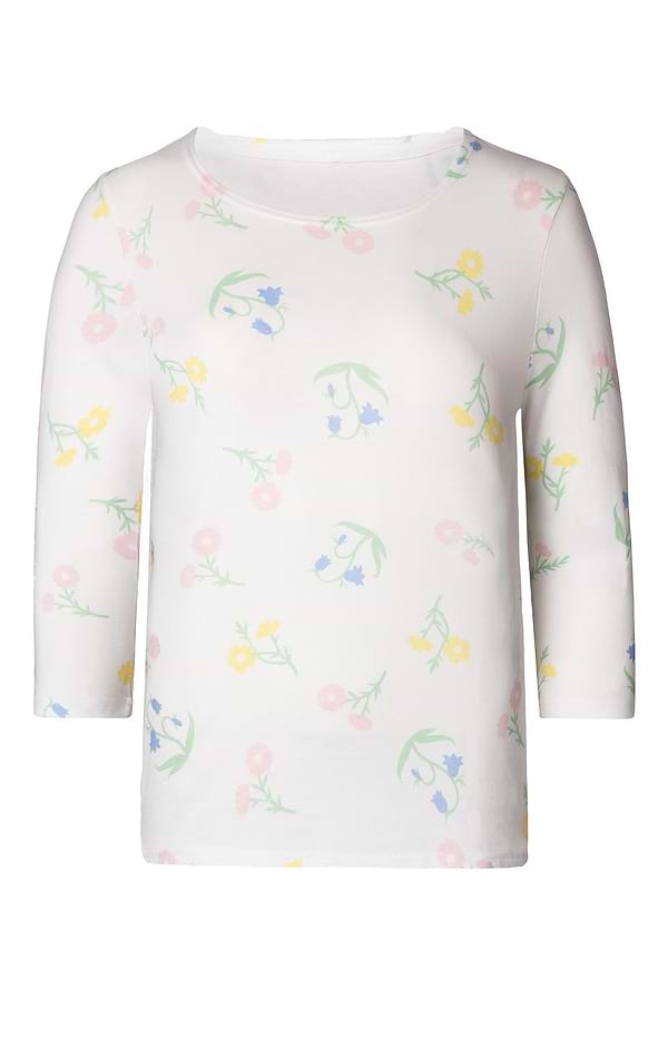 Ladies Cotton Flower Print Boat Neck Top