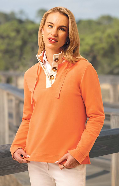 Ladies Stretch Cotton Contrast Placket Sweatshirt