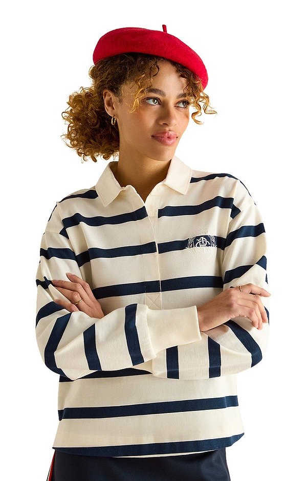Ladies Joules Lara Long Sleeved Cropped Rugby Top