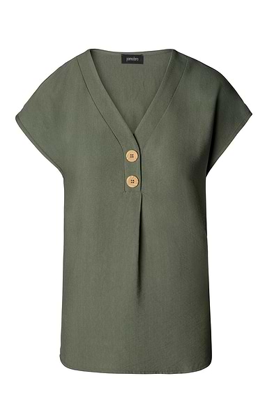 Ladies Short Sleeve Two Button Top