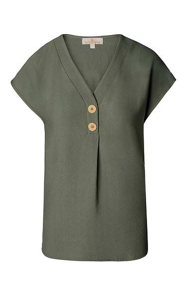 Ladies Short Sleeve Two Button Top