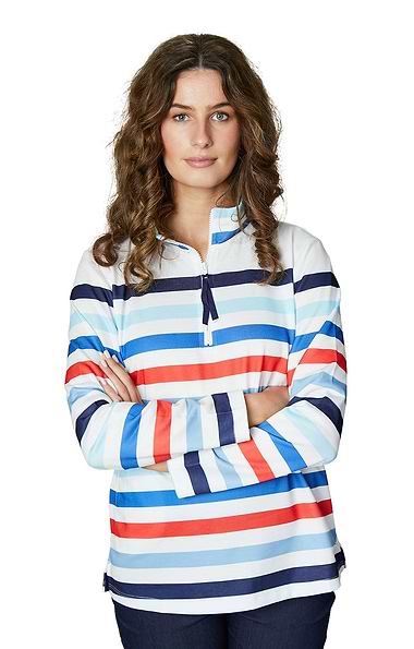 Ladies Striped T-Zip