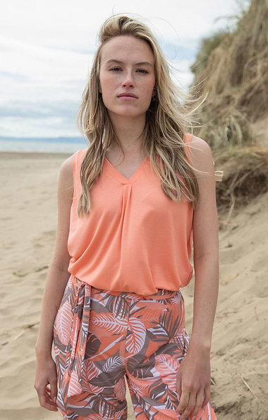 Ladies Marble Sleeveless V-Neck Jersey Top