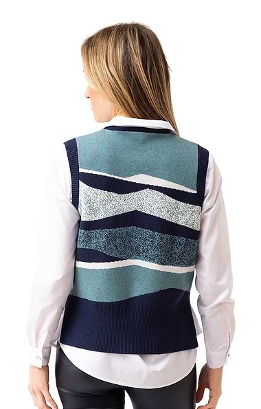 Ladies Marble Jacquard Sleeveless Knit Snood Sweater