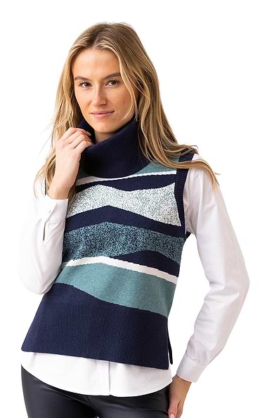 Ladies Marble Jacquard Sleeveless Knit Snood Sweater