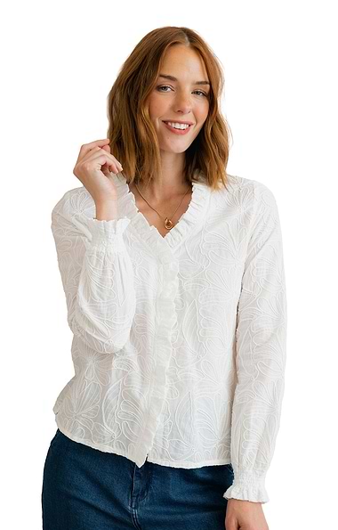 Ladies Lily & Me Sage Frill Cotton Blouse