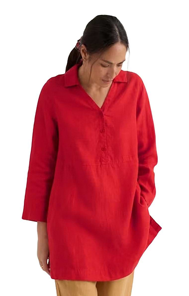 Ladies Seasalt Linen Harbour Wall Half-Button Tunic