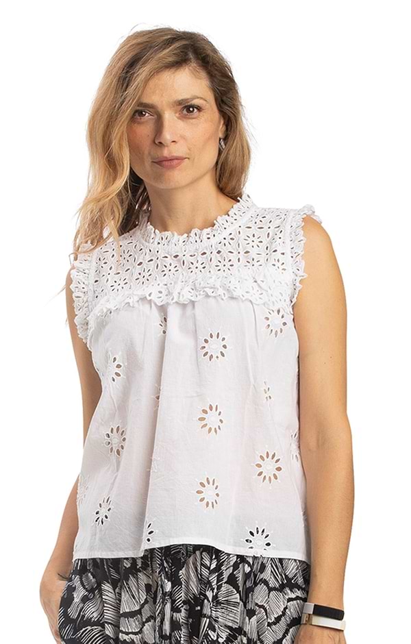 Ladies Broderie Sleeveless Top