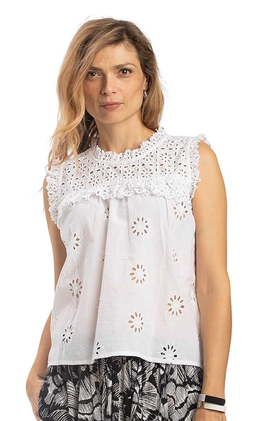 Ladies Broderie Sleeveless Top