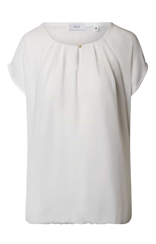 Ladies Pleat Keyhole Crew Neck Blouse
