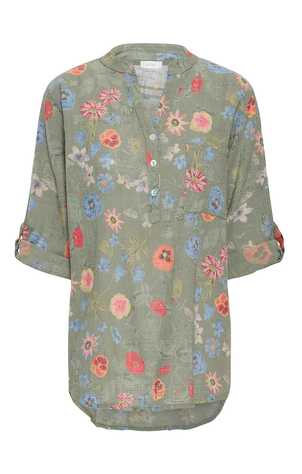 Ladies Floaty Cotton Notch Neck Print Blouse