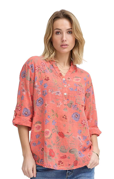 Ladies Floaty Cotton Notch Neck Print Blouse