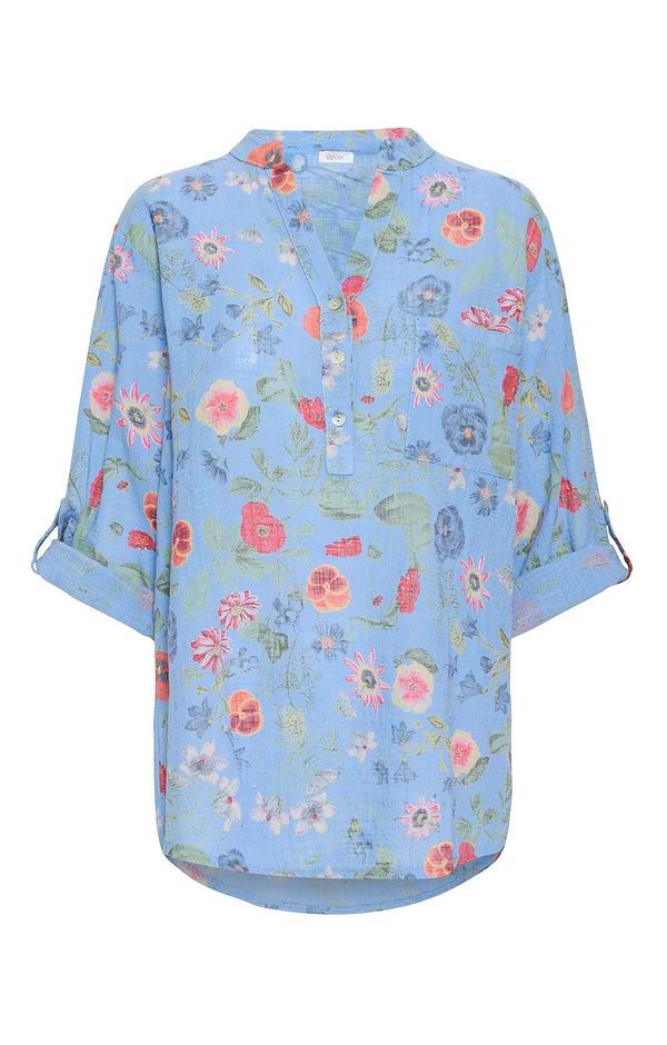 Ladies Floaty Cotton Notch Neck Print Blouse