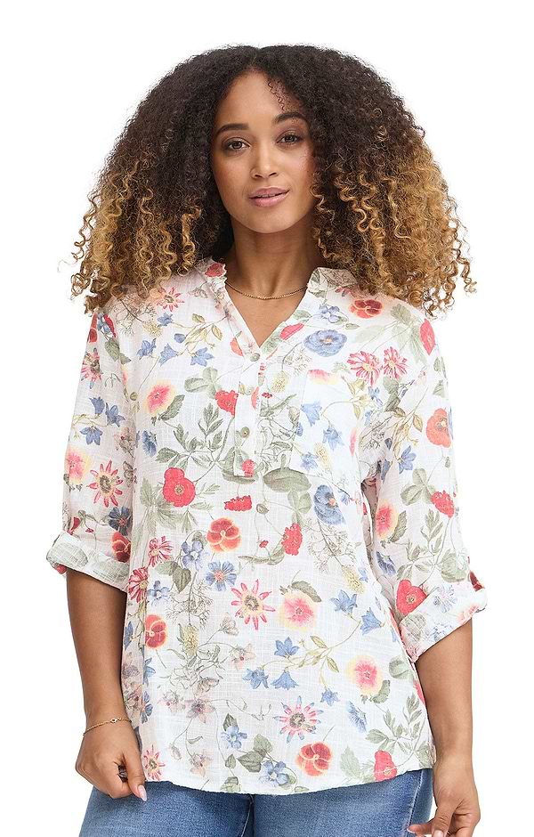 Ladies Floaty Cotton Notch Neck Print Blouse