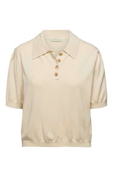 Ladies Knit Puff Sleeve Polo Shirt