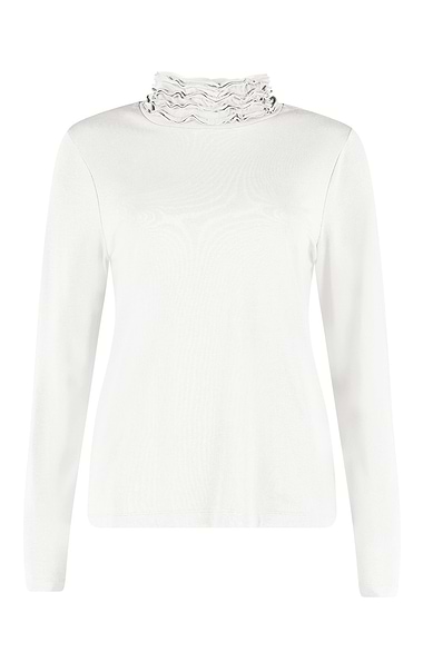Ladies Ruffle Neck Long Sleeve Top