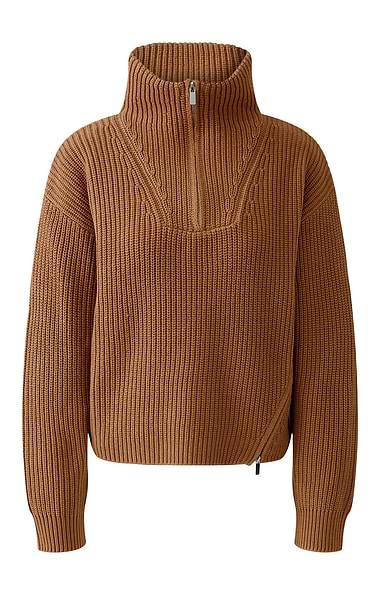 Ladies Oui Cotton Rich T-Zip Roll Neck Jumper