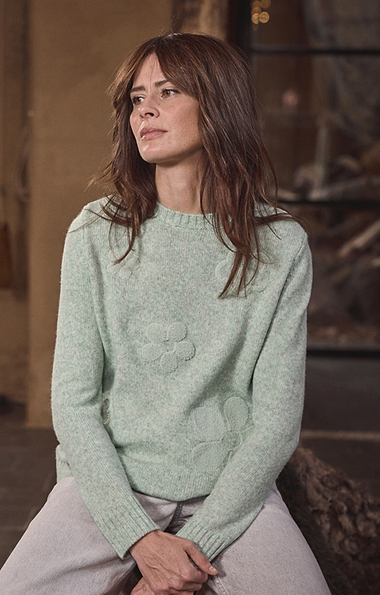 Ladies Textured Floral Crew Neck Jumper