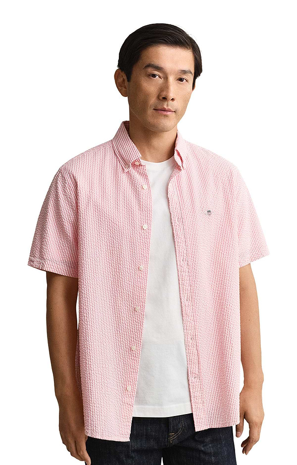 Men's Gant Regular Seersucker Striped Short Sleeve Shirt