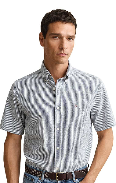 Men's Gant Regular Seersucker Striped Short Sleeve Shirt