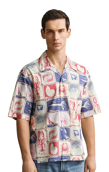 Men's Gant Nautical Print Short Sleeved Shirt