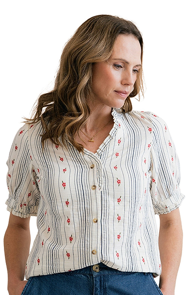 Ladies Lily & Me Wren Embroidered Stripe Blouse