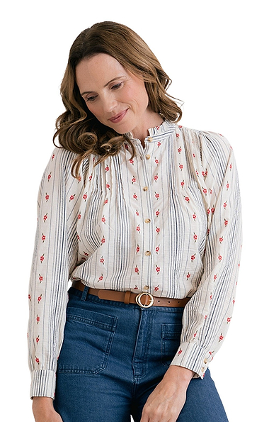 Ladies Lily & Me Flora Embroidered Stripe Blouse