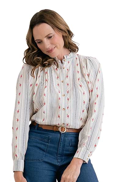 Ladies Lily & Me Flora Embroidered Stripe Blouse