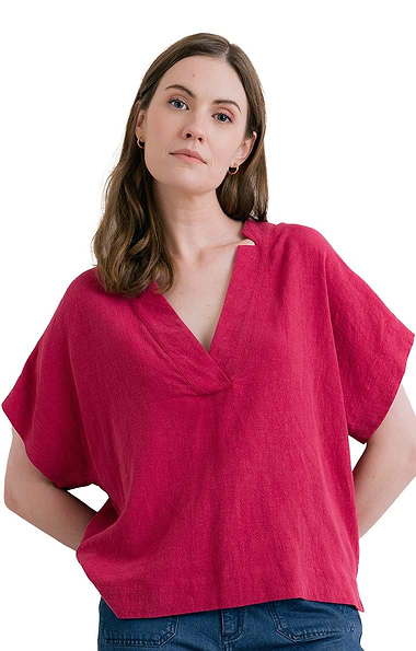 Ladies Lily & Me Orchard Linen Rich Short Sleeve Top