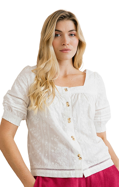 Ladies Lily & Me Poppy Embroidered Cotton Blouse