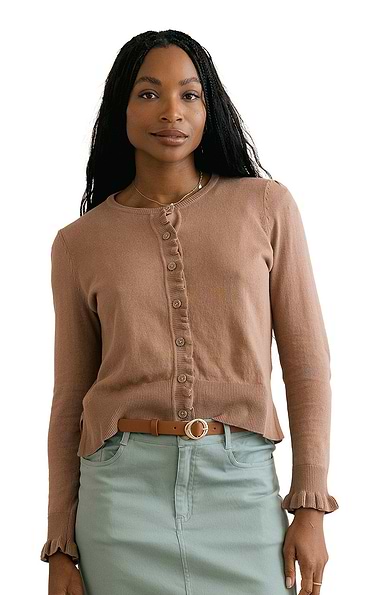 Ladies Lily & Me Lauren Cotton Scallop Edge Cardigan