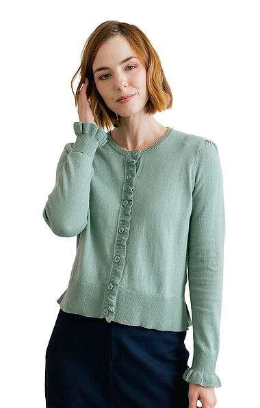 Ladies Lily & Me Lauren Cotton Scallop Edge Cardigan