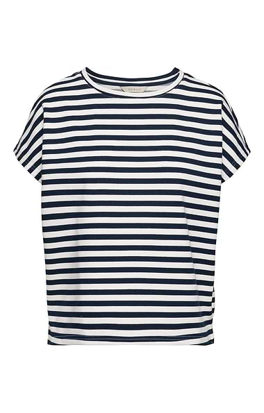 Ladies Boxy Crew Neck Stripe Top