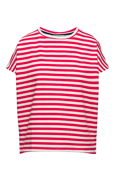 Ladies Boxy Crew Neck Stripe Top