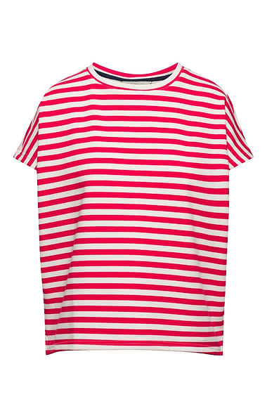 Ladies Boxy Crew Neck Stripe Top